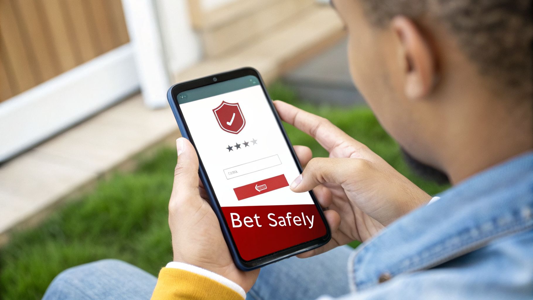 Compare Offshore Sportsbooks 2026: compare offshore sportsbooks 2026 insights 4 A person holds a smartphone displaying a screen with a security shield, stars, and a 'Bet Safely' message.