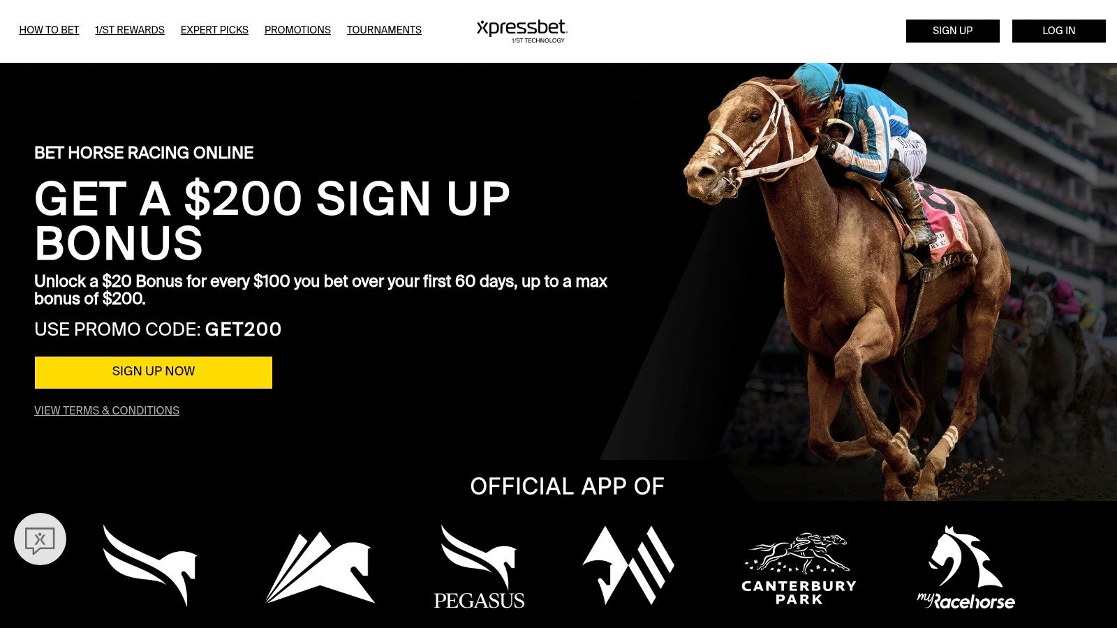 Xpressbet's interface showing horse racing odds and information.