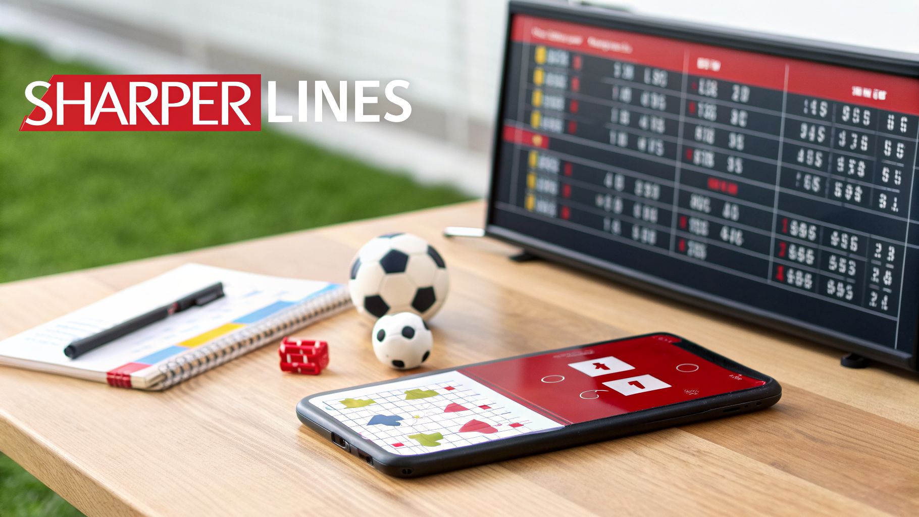 Offshore Betting vs Legal Sportsbooks A 2026 Bettor's Guide 2 Desk with a smartphone showing a game, soccer balls, and a screen displaying sports betting lines.