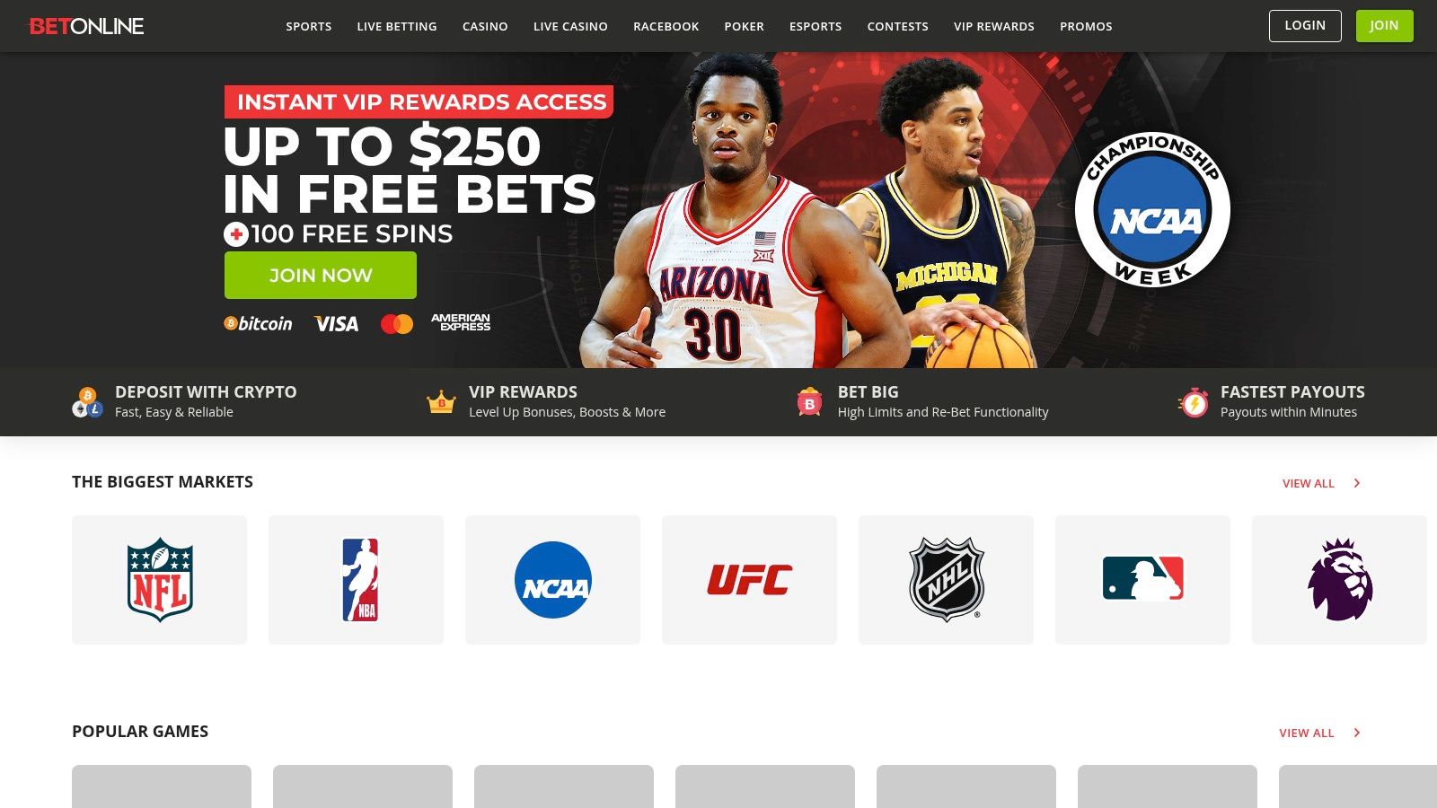 BetOnline Sports Betting Interface
