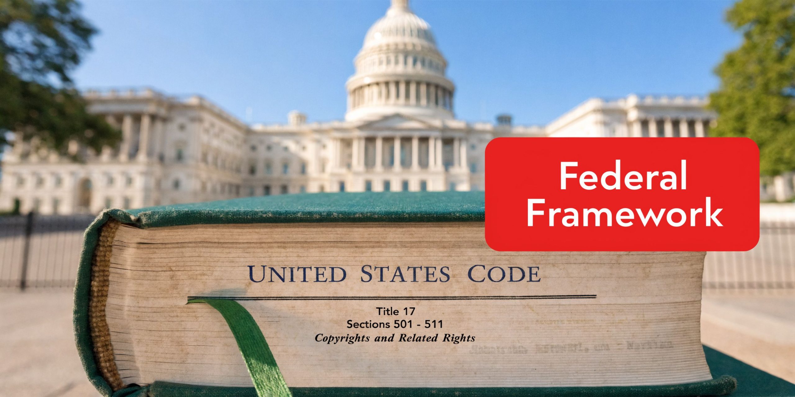 A copy of Title 17 of the United States Code resting in front of the US Capitol building.