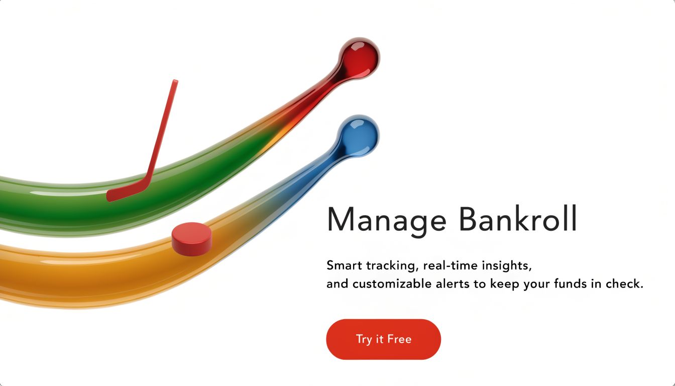 A digital graphic featuring a hockey stick and puck with fluid abstract shapes for bankroll management.