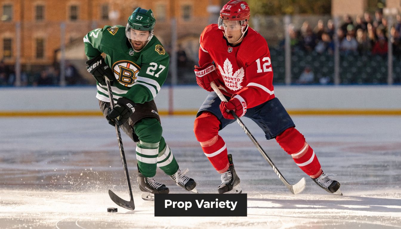 A professional hockey player in a green jersey competes for the puck against a Toronto player.