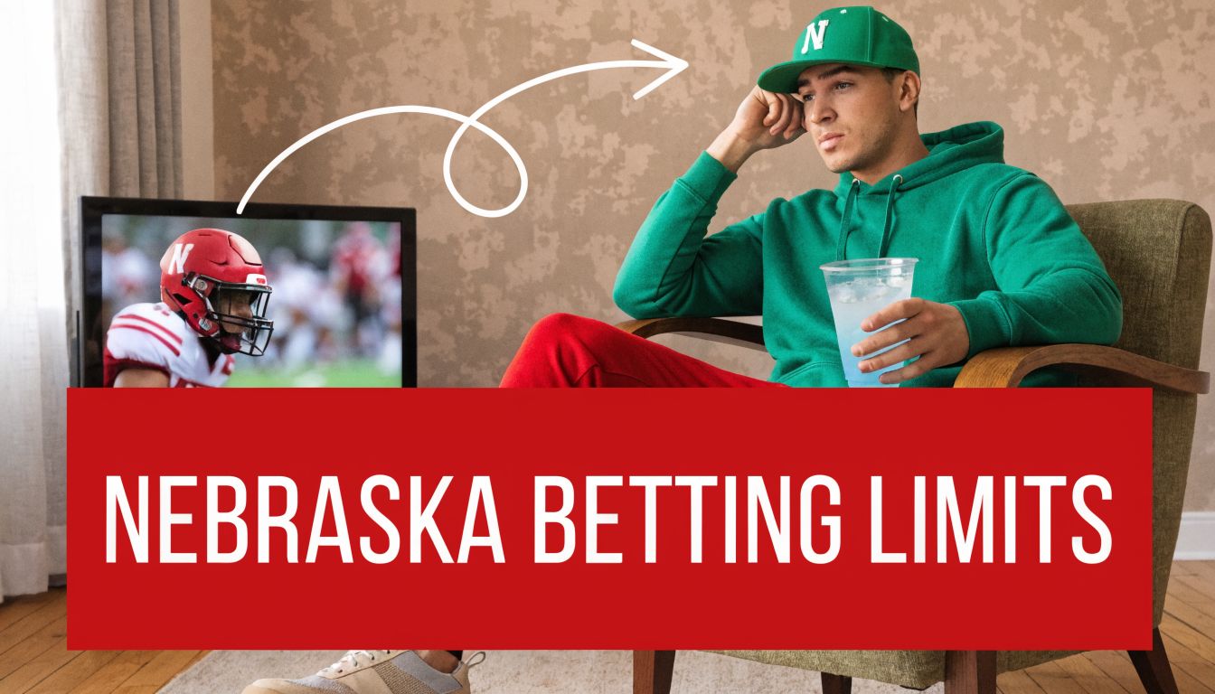 A man wearing a green hoodie and cap watches a Nebraska football game on television.