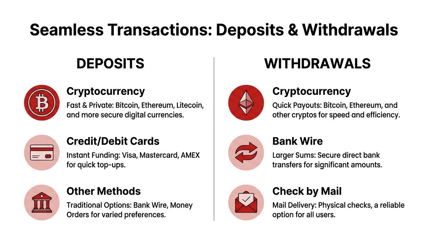 Sportsbetting AG Reviews 2026: Expert Analysis 4 A chart showing payment options for deposits and withdrawals including cryptocurrency, credit cards, bank wires, and checks.
