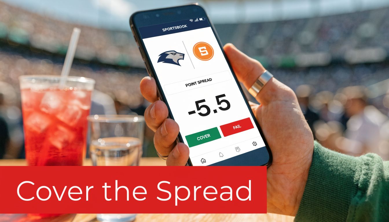 A person holds a smartphone displaying a sports betting app interface with the point spread set to -5.5.