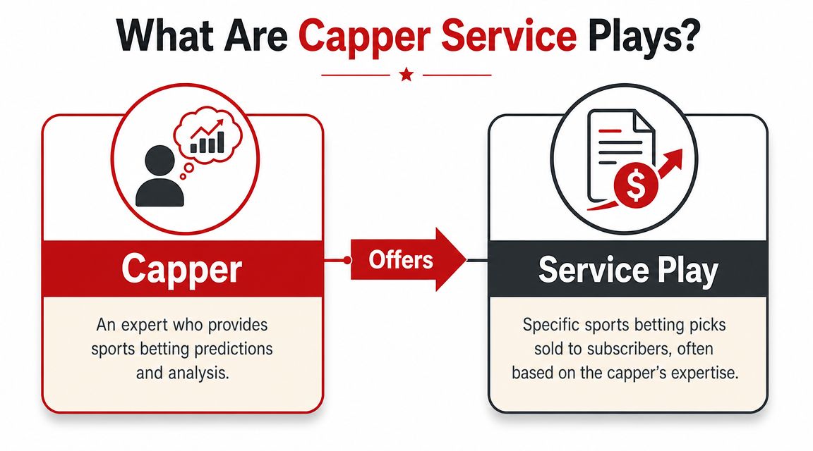 An infographic explaining that a capper is an expert who sells sports betting picks known as service plays.