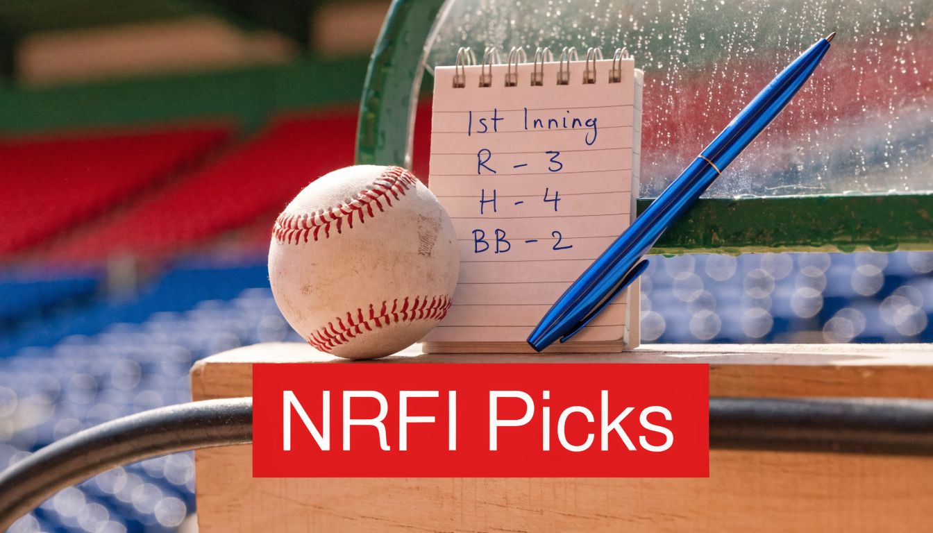 NRFI Predictions Today: 7 Expert Methods for 2026 2 A baseball sits on a wooden ledge next to a notepad showing first inning statistics.