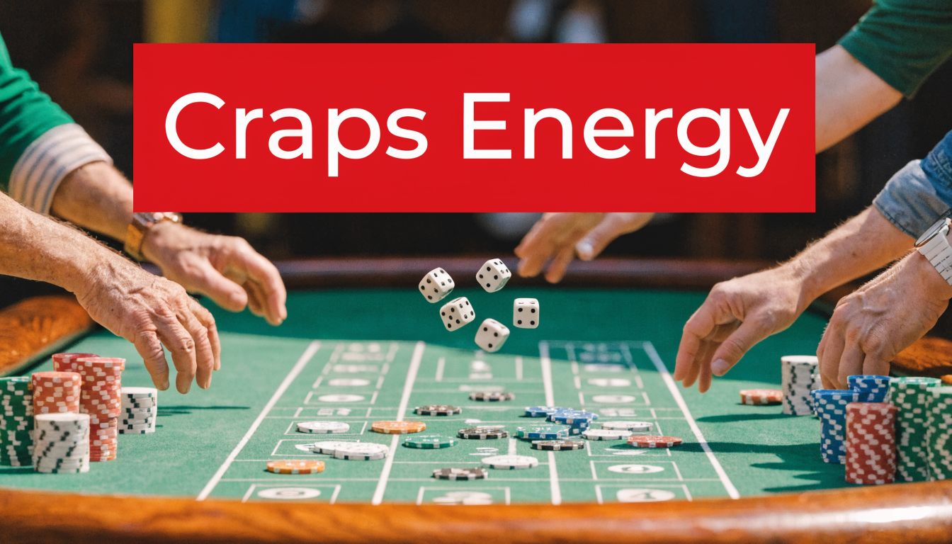 A close-up view of a craps table with several dice suspended in mid-air above the felt.