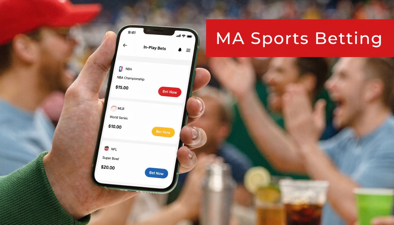 A person holding a smartphone showing an in-play sports betting app interface with various league options.