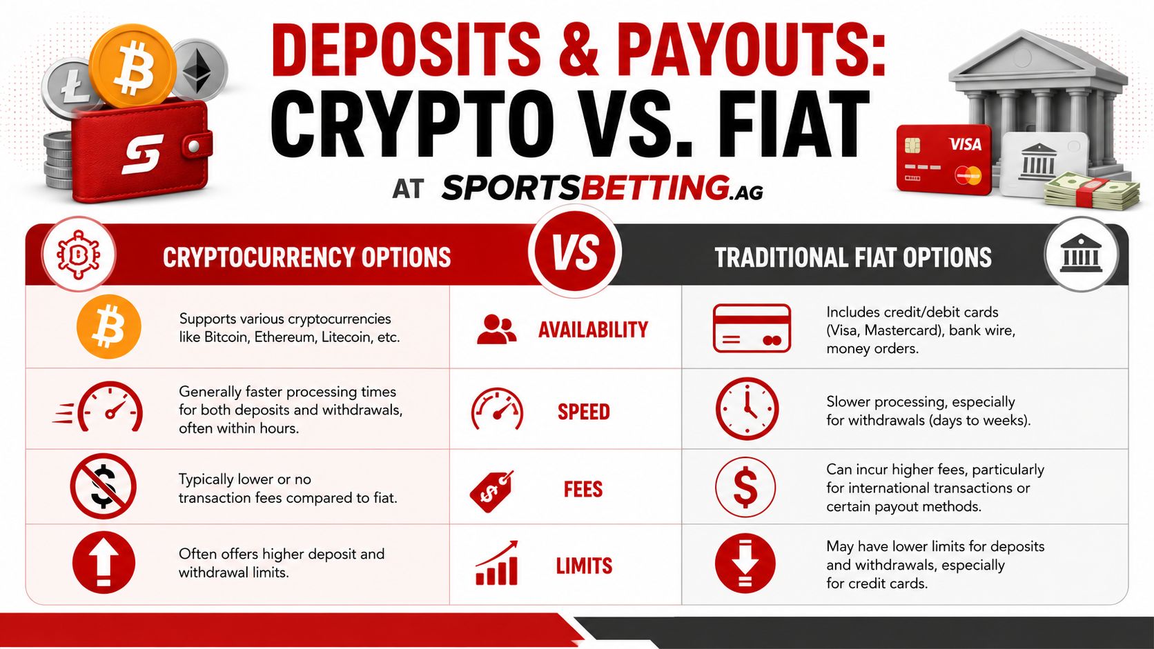 Sportsbetting.ag Reviews 2026: An Unbiased US Bettor Guide 2 A comparison chart showing benefits of cryptocurrency versus traditional fiat deposits and payouts at Sportsbetting.ag.