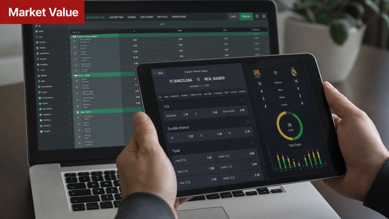 How to Win Sports Bets: A Pro Playbook for 2026 2 A person using a laptop and tablet to analyze sports betting odds and statistics for a match.