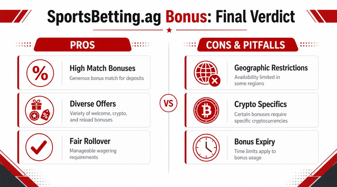 Sportsbetting AG Bonus: A 2026 Guide to All Offers 3 A comparison chart showing the pros and cons of the SportsBetting.ag bonus offers for online bettors.