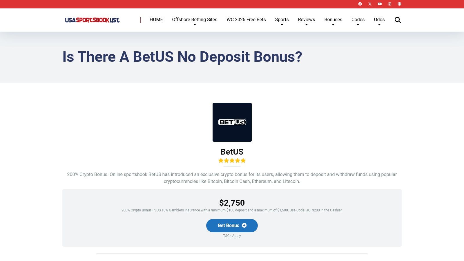 The Top 7 BetUS Bonus Codes for 2026 1 BetUS No Deposit Bonus | Crypto | USASportsbook List